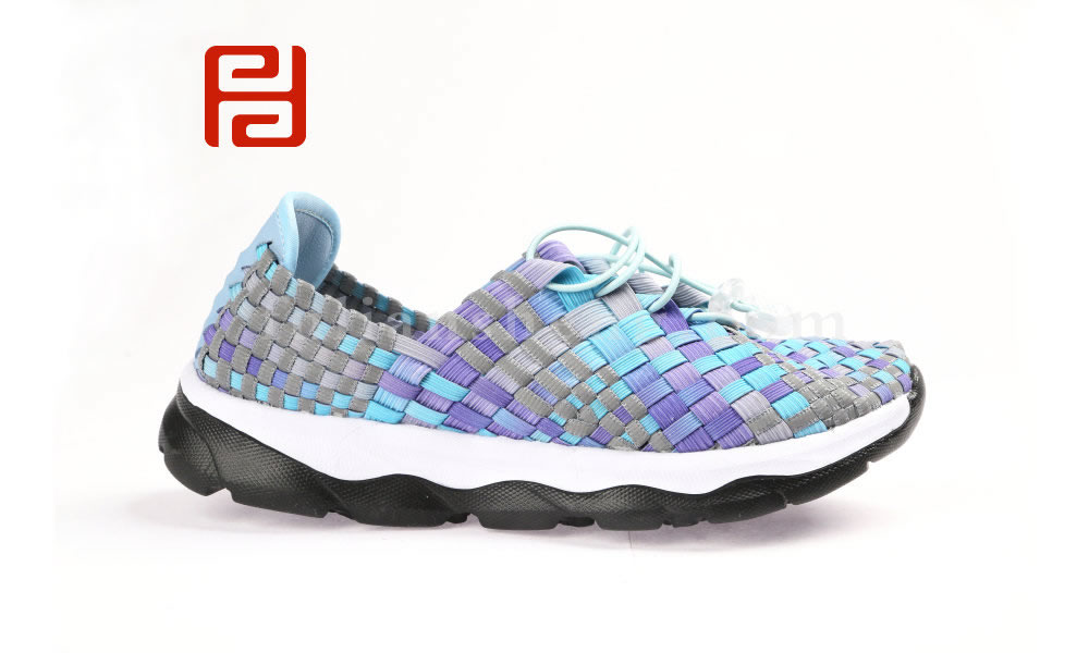 福連升時尚休閑女鞋潮流編織彈力面炫彩拼色女鞋圖片