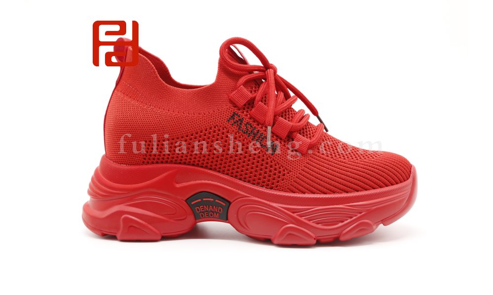 中國紅內(nèi)增高女鞋厚底棉麻透氣健步媽媽鞋圖片