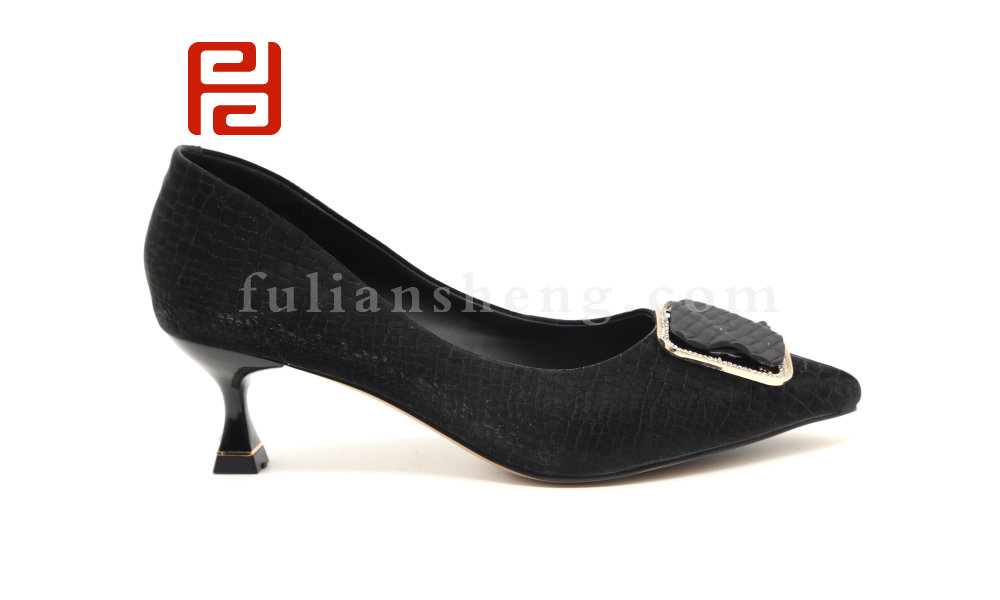 福連升休閑鞋女鞋職業(yè)工作鞋春款尖頭方扣細跟中高跟鞋淺口單鞋圖片