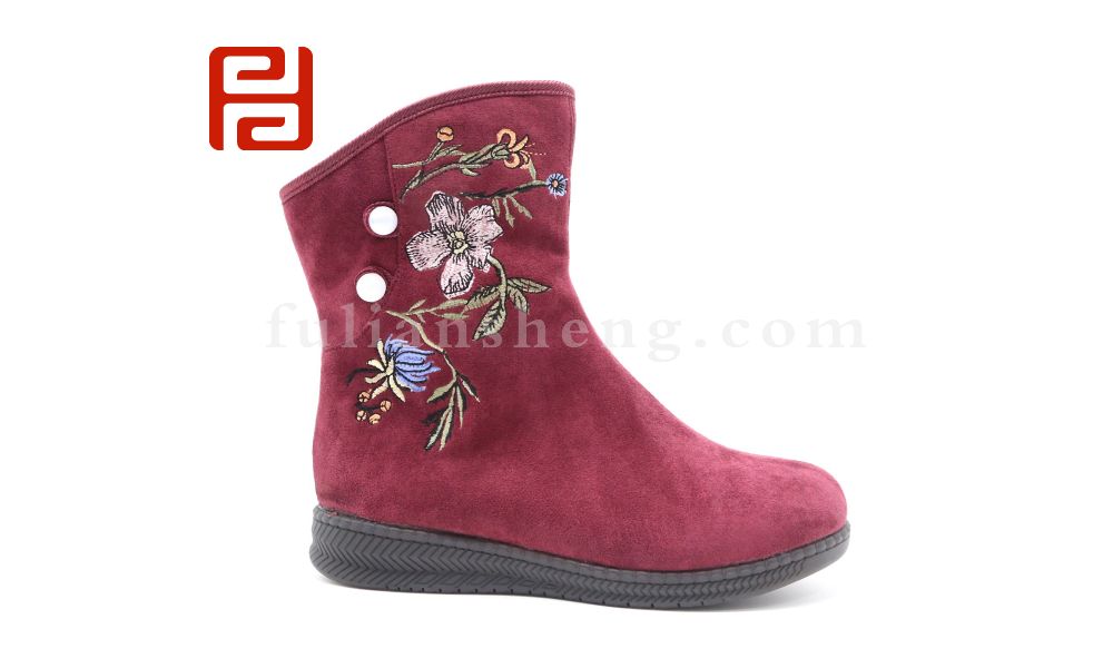福連升老北京布鞋冬加絨中國風(fēng)刺繡女款短靴圖片